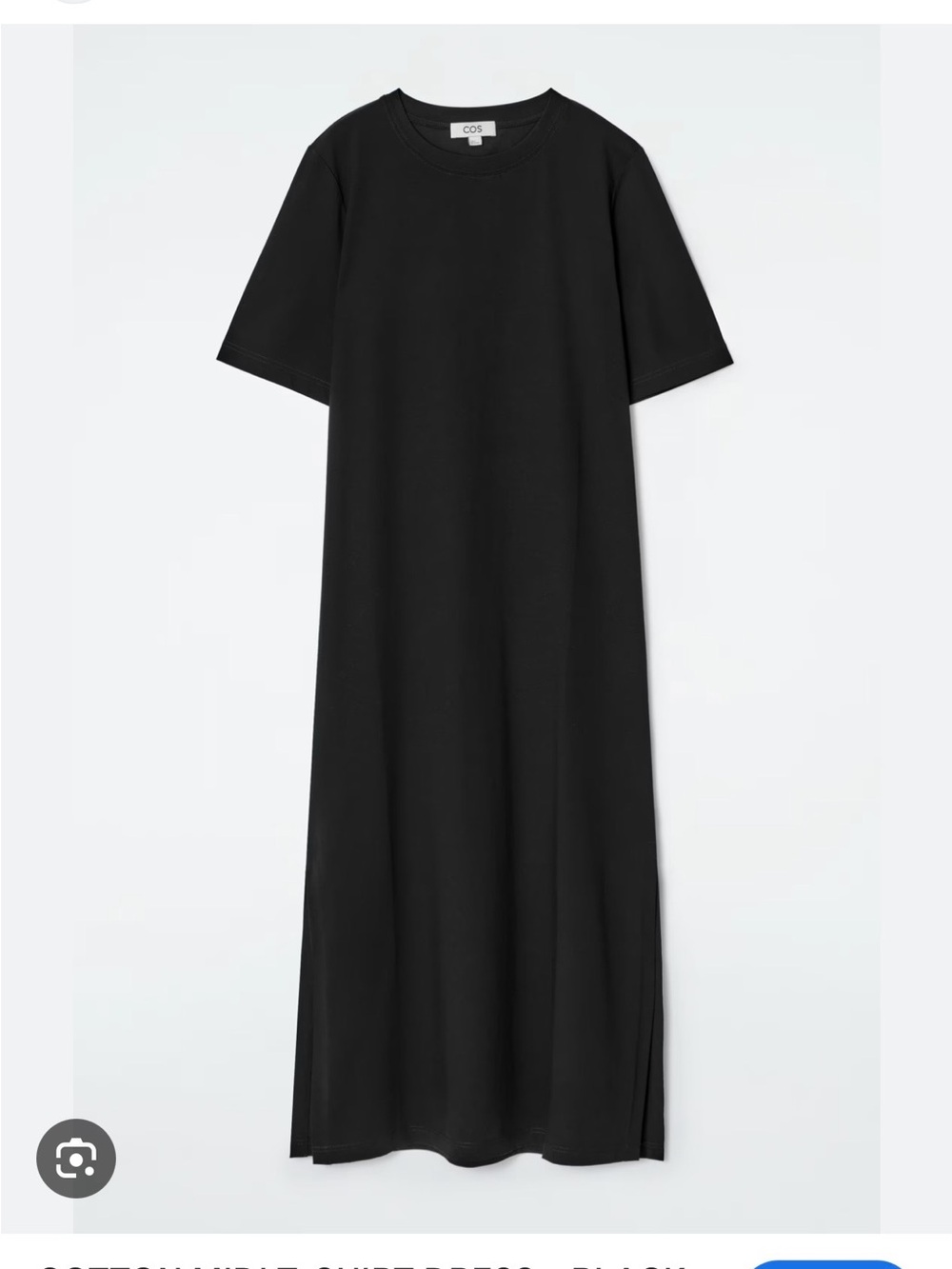 COS Black Cotton Midi T-Shirt Dress with Side Slits